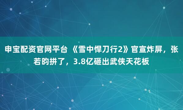 申宝配资官网平台 《雪中悍刀行2》官宣炸屏,张若昀拼了,3.8亿砸出武侠天花板