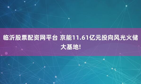 临沂股票配资网平台 京能11.61亿元投向风光火储大基地!